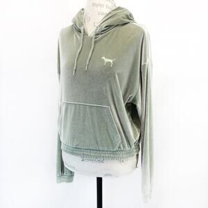 Victoria Secret Pink velour velvet kangoroo pocket hoodie top lounge Medium Y2K